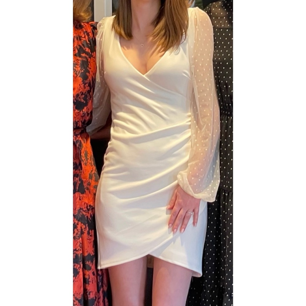 Lulus Love That Lasts Forever Ivory Balloon Sleeve Bodycon Mini Dress XS